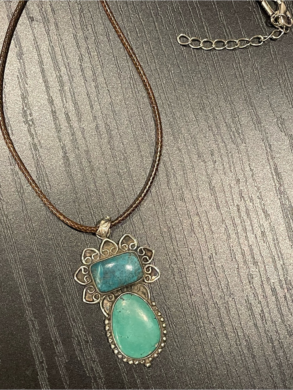 ‼️SOLD‼️‼️‼️925 Sterling silver turquoise crystal cord necklace